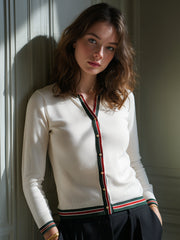 Trim Detail Button-Front Knit Cardigan