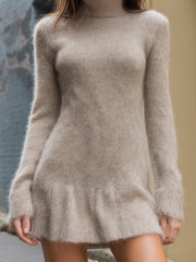 Fuzzy Turtleneck Knit Mini Dress