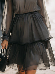 Stylish Sheer Layered Organza Ruffle Dress