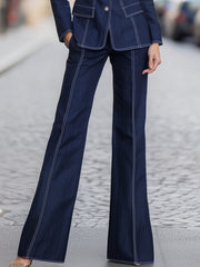Tailored Denim Blazer And Flared Trousers Set