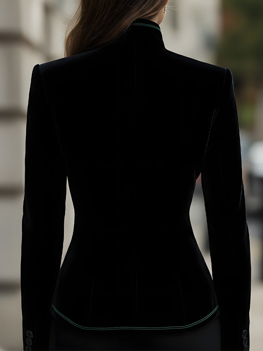 Velvet Tailored Blazer With Contrast Trim