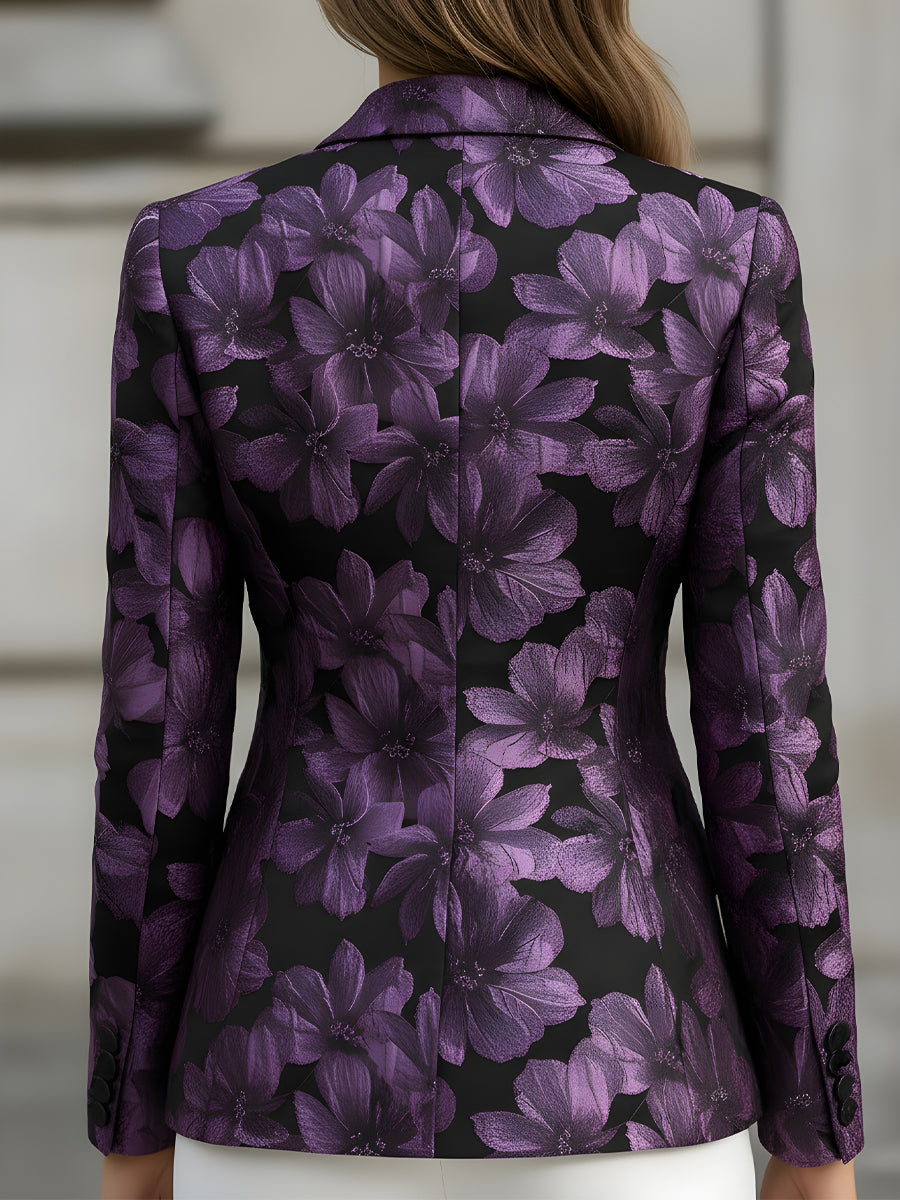Purple Floral Jacquard Pattern Blazer