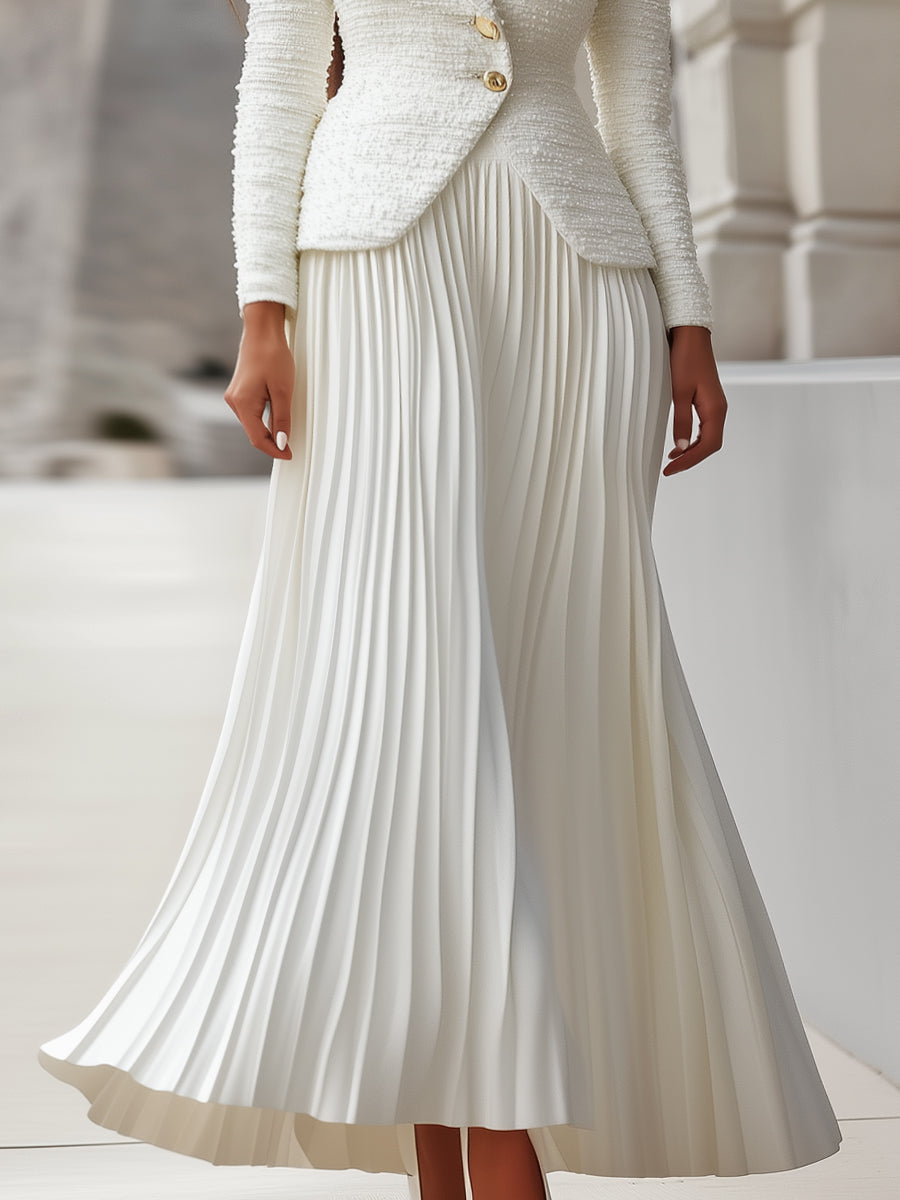 Tweed Blazer And Pleated Midi Skirt Set