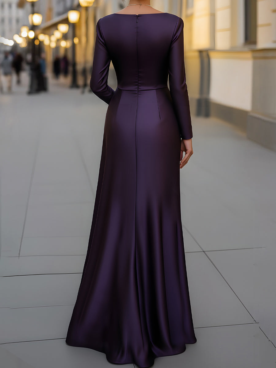 Satin Asymmetric Draped Evening Gown