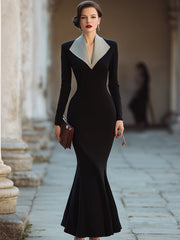 Elegant Lapel-Detail Mermaid Evening Dress