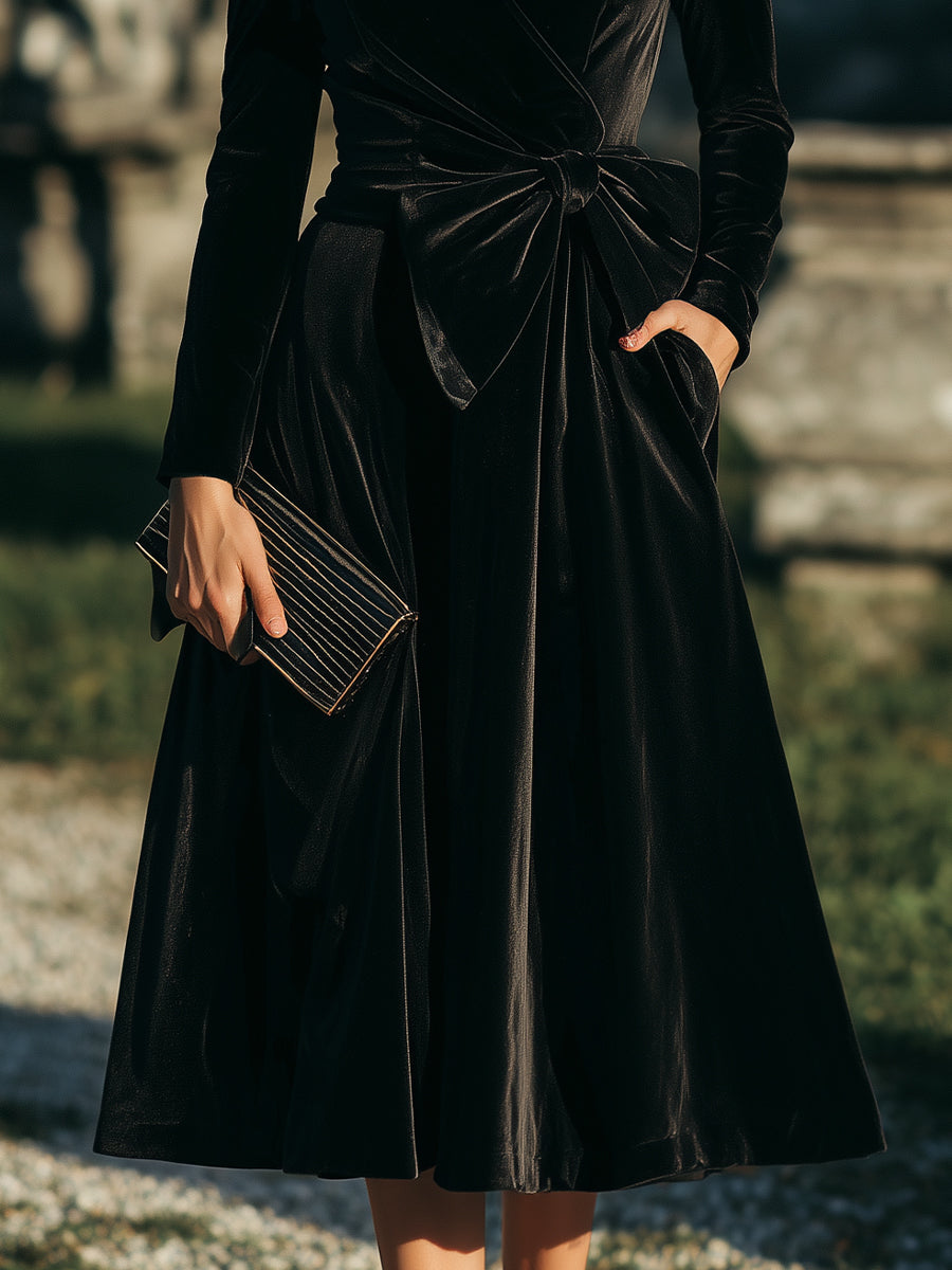 Elegant Wrap Midi Dress With Sculpted Bow Waist