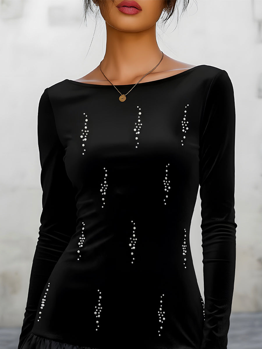 Velvet Skater Dress With Rhinestone Detail