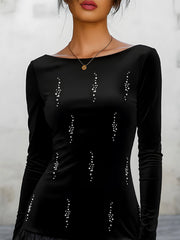 Velvet Skater Dress With Rhinestone Detail