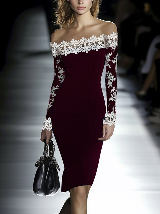 24-Hour-Shipping Lace Neckline Hip Dress