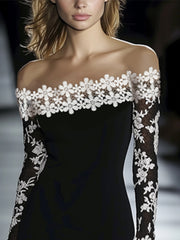 24-Hour-Shipping Lace Neckline Hip Dress