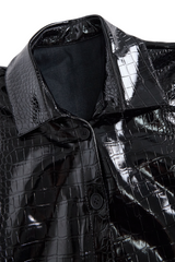 Glossy Black Crocodile Embossed Shirt