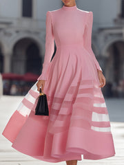 Elegant Sheer Panel Flared Midi Dress