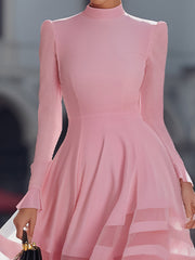 Elegant Sheer Panel Flared Midi Dress