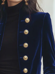Chic Velvet Jacket with Bold Gold Accents