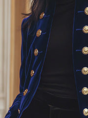 Chic Velvet Jacket with Bold Gold Accents