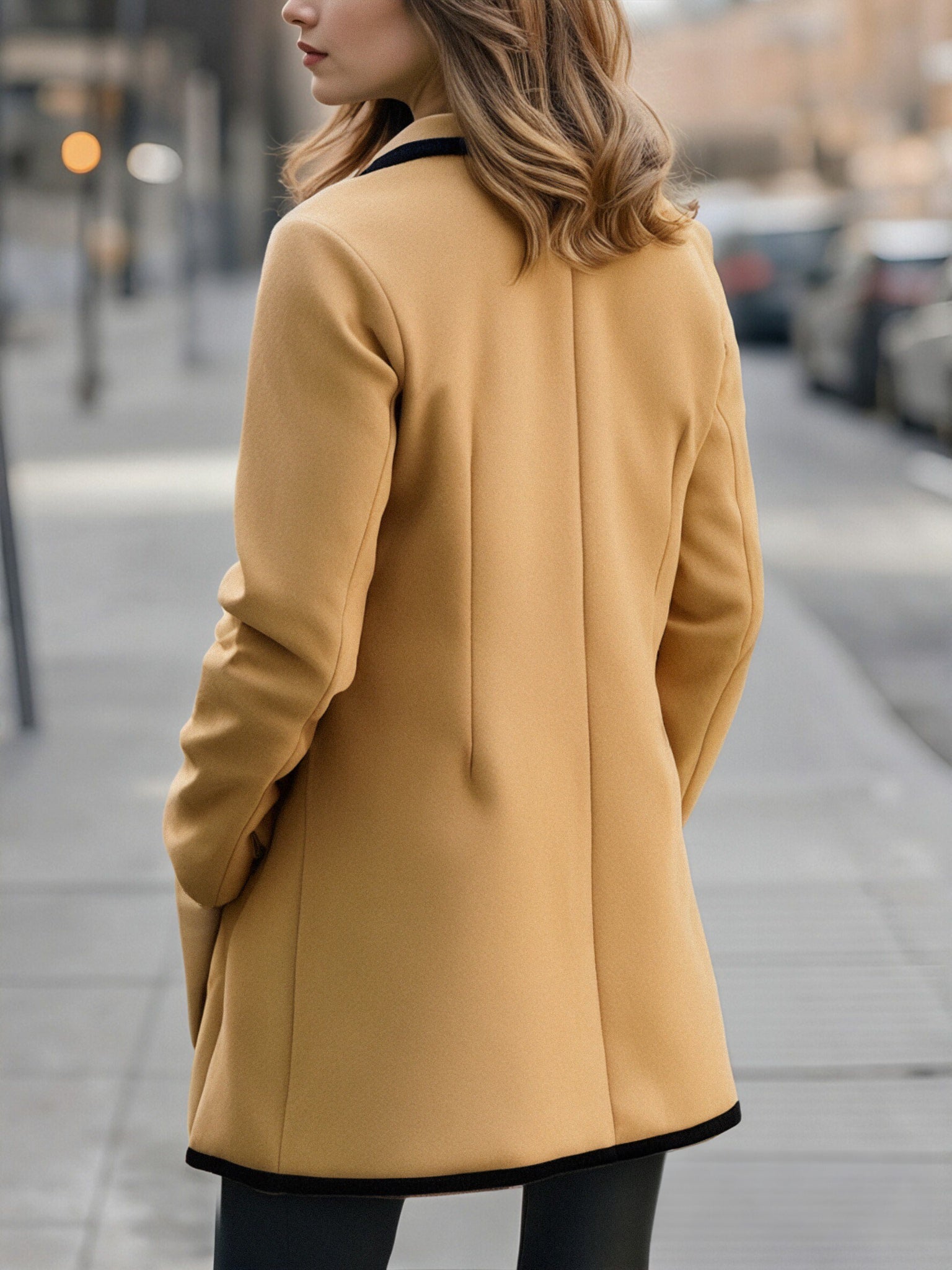 Chic Double-Breasted White Coat with Black Trim