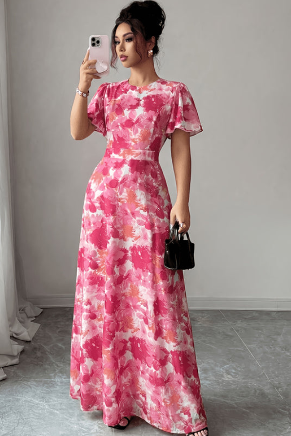 Retro Pleated Midi Dresses Floral