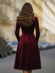 Burgundy Velvet Blazer Midi Dress