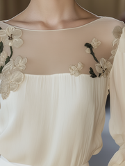 24-Hour-Shipping Beige Stitching Shirt With Elegant Floral Embroidery