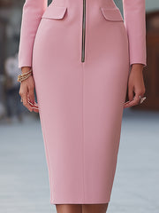 Mooyius Zip-Front Tailored Pencil Dress