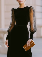 Sheer Dot Sleeve A-Line Midi Dress