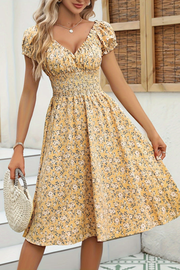 Bohemian Pleated Midi Dresses Feminine