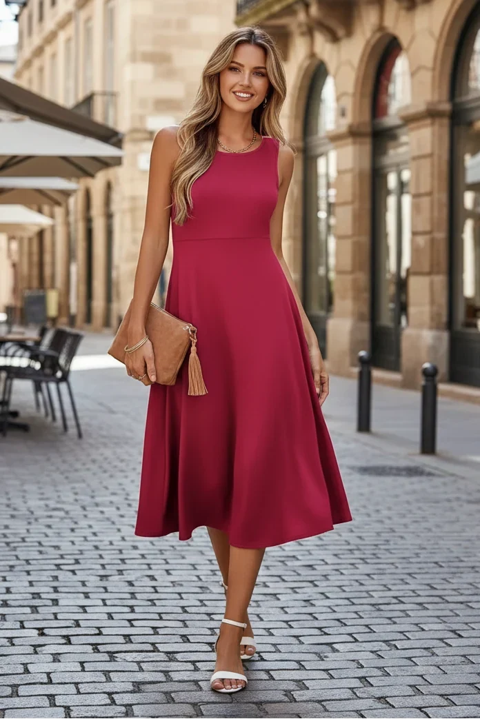 Sleeveless A-Line Midi Dress