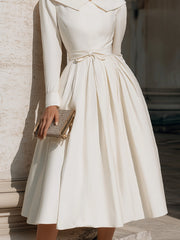 Pleated Midi Dress With Sculpted Collar