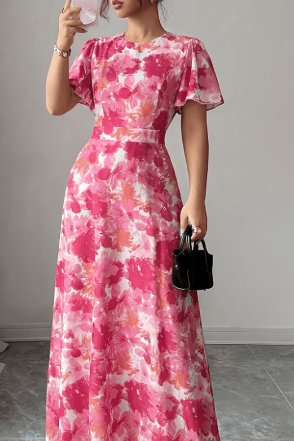 Retro Pleated Midi Dresses Floral