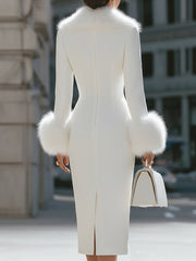 Luxurious Faux Fur - Trimmed Midi Dress