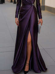 Satin Asymmetric Draped Evening Gown