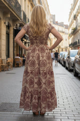Printed Flow Maxi Dress with V Neckline