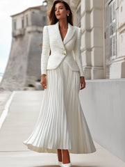 Tweed Blazer And Pleated Midi Skirt Set