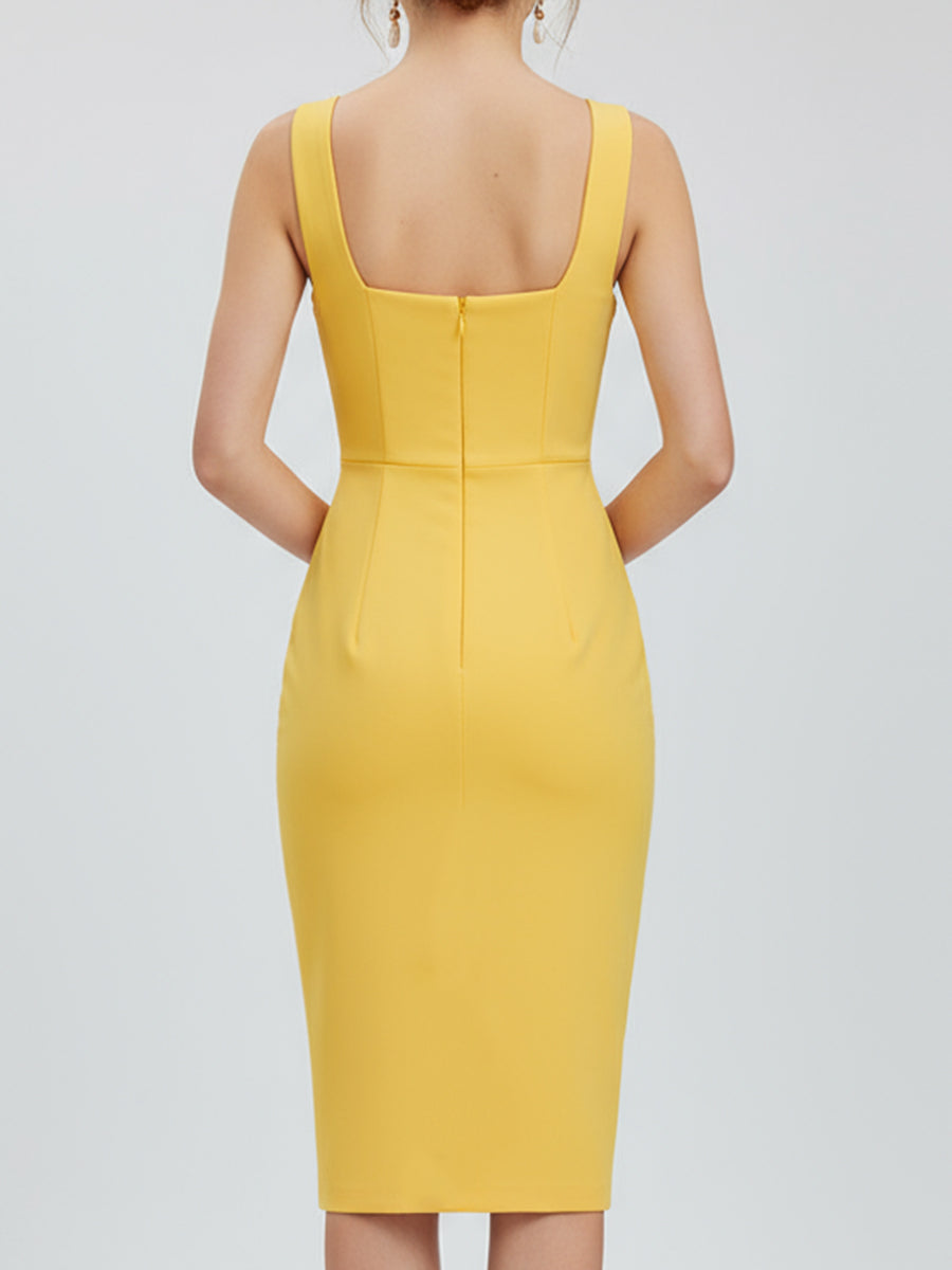 Stylish Square-Neck Bodycon Midi Dress
