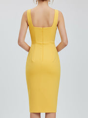 Stylish Square-Neck Bodycon Midi Dress