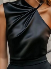 Modern Draped Satin Blouse with Single Strap Detail