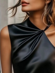 Modern Draped Satin Blouse with Single Strap Detail