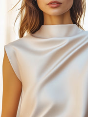 Elegant Minimalist Sleeveless Blouse with Draped Neckline