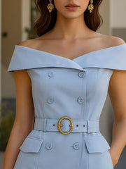 Elegant Off-Shoulder  Belted Blazer Top
