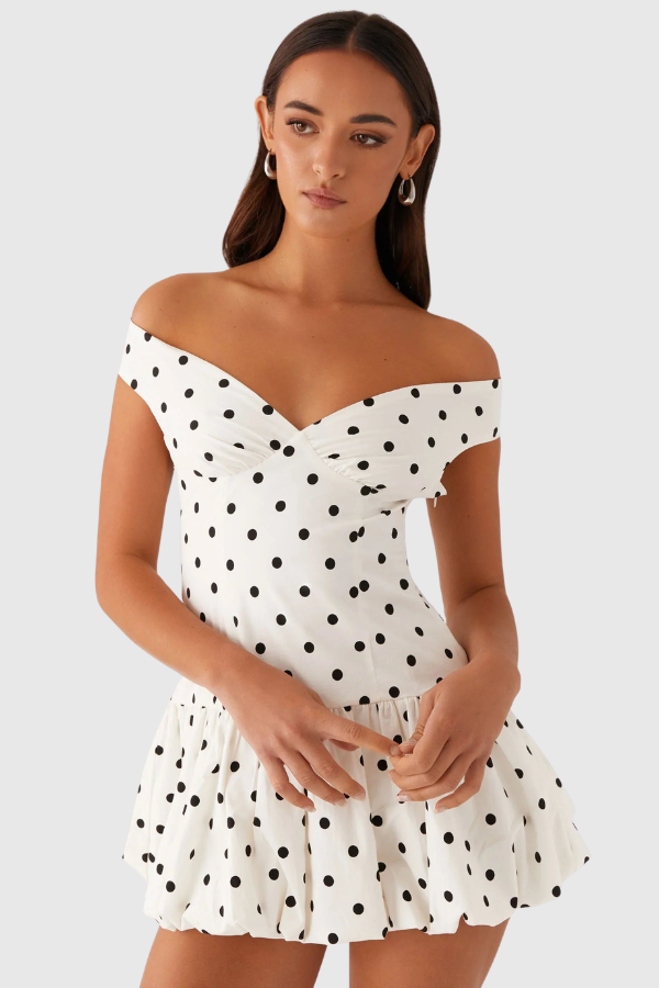 Off-Shoulder Polka Dot Mini Dress