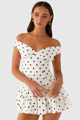 Off-Shoulder Polka Dot Mini Dress