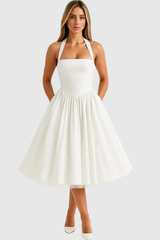 Elegant Halter A-Line Midi Dress