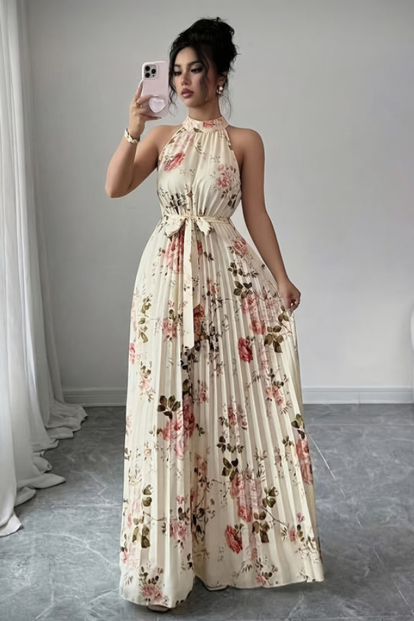 Elegant Halter Neck Keyhole Maxi Dresses