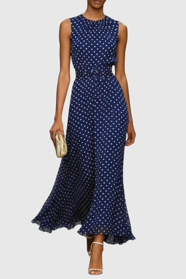 Polka Dot Halter Neck Keyhole Maxi Dresses