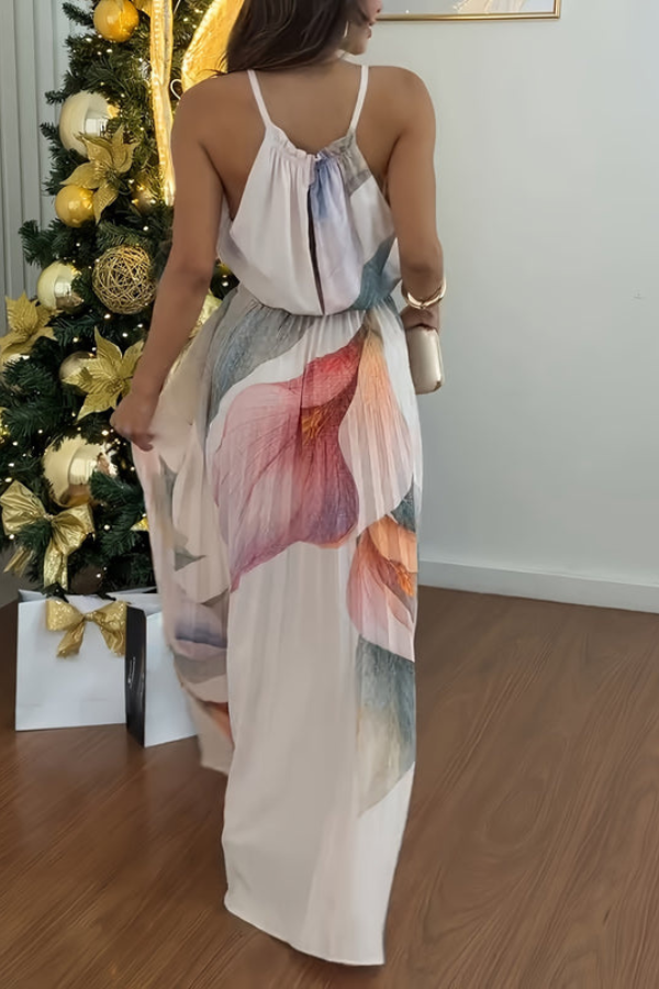 Vacation Halter Neck Keyhole Maxi Dresses