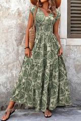 Printed V Neck Maxi Dress