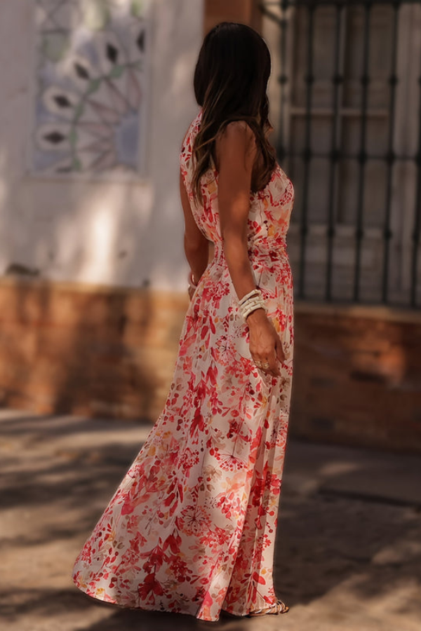 Tropical Halter Neck Keyhole Maxi Dresses