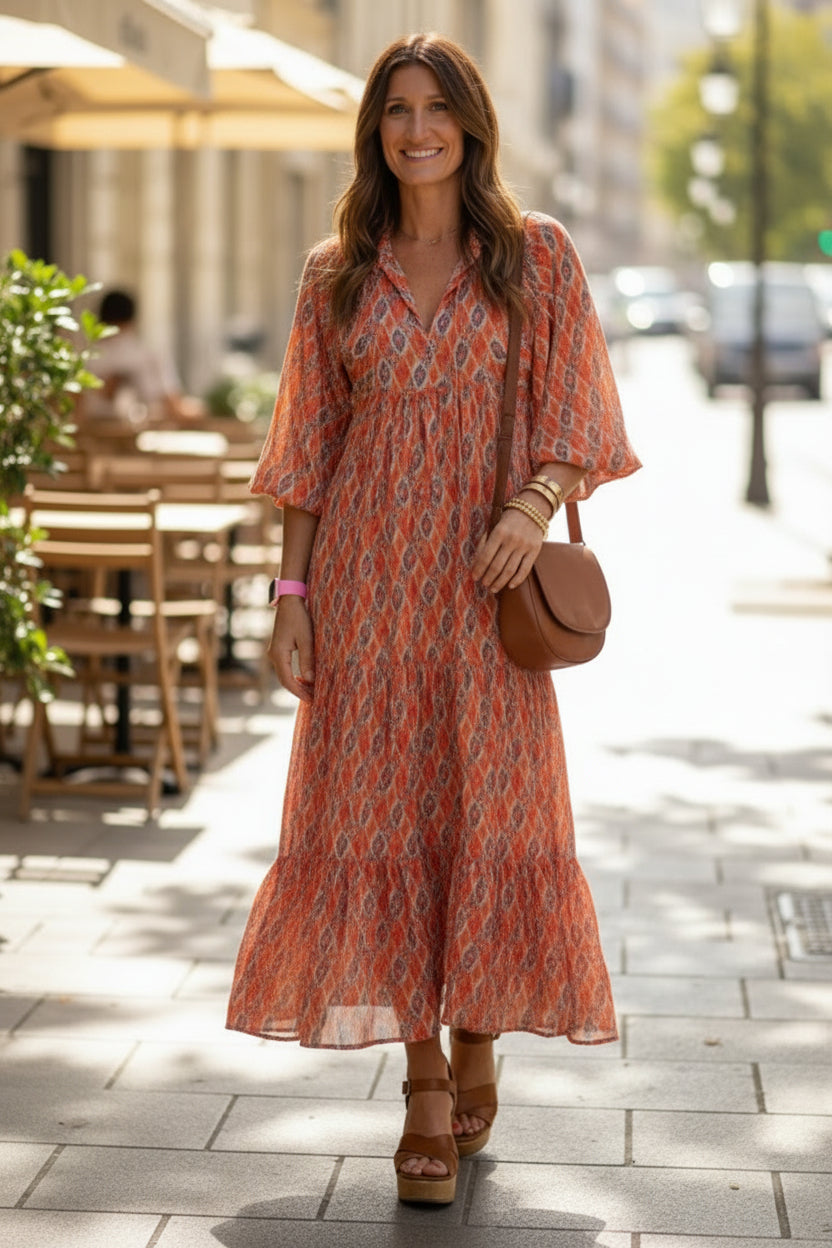 Geometric Print Tiered Midi Dress