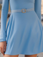 Sky Blue Belted Turtleneck Mini Dress