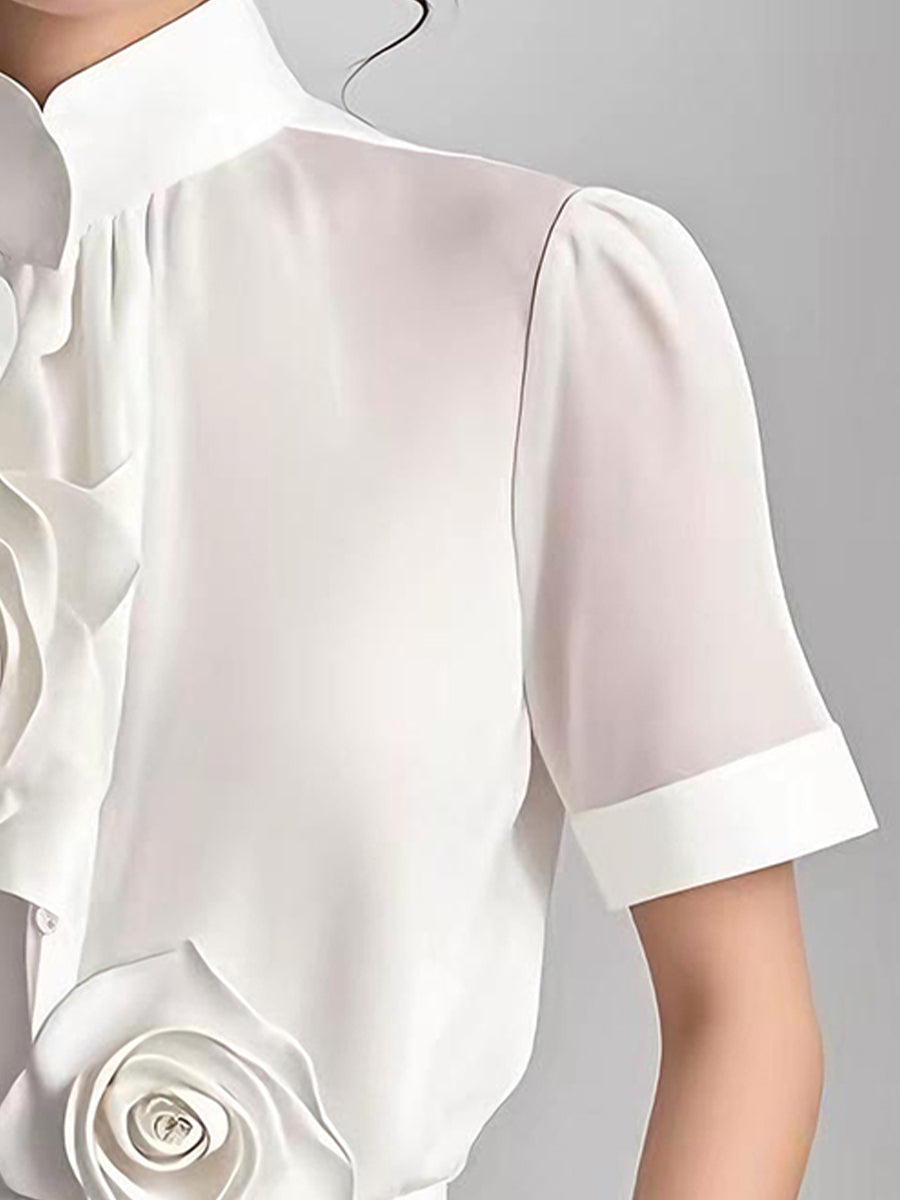 Elegant Blossom Embellished Floral Blouse